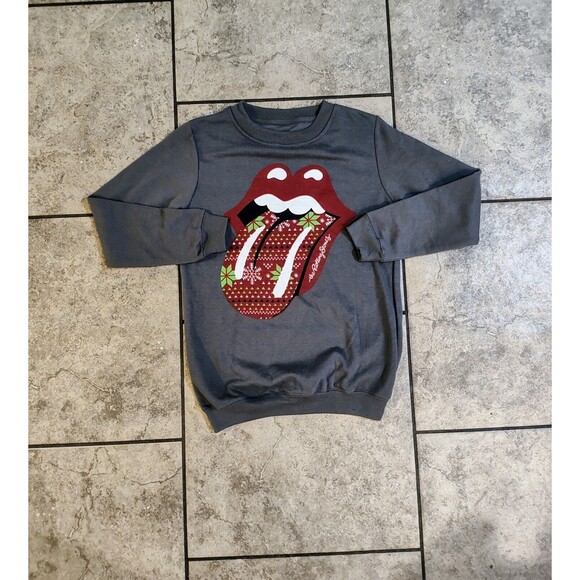Rolling Stones Sweatshirt Adult Small Gray Logo Winter Snow Theme Sweater - Picture 2 of 15
